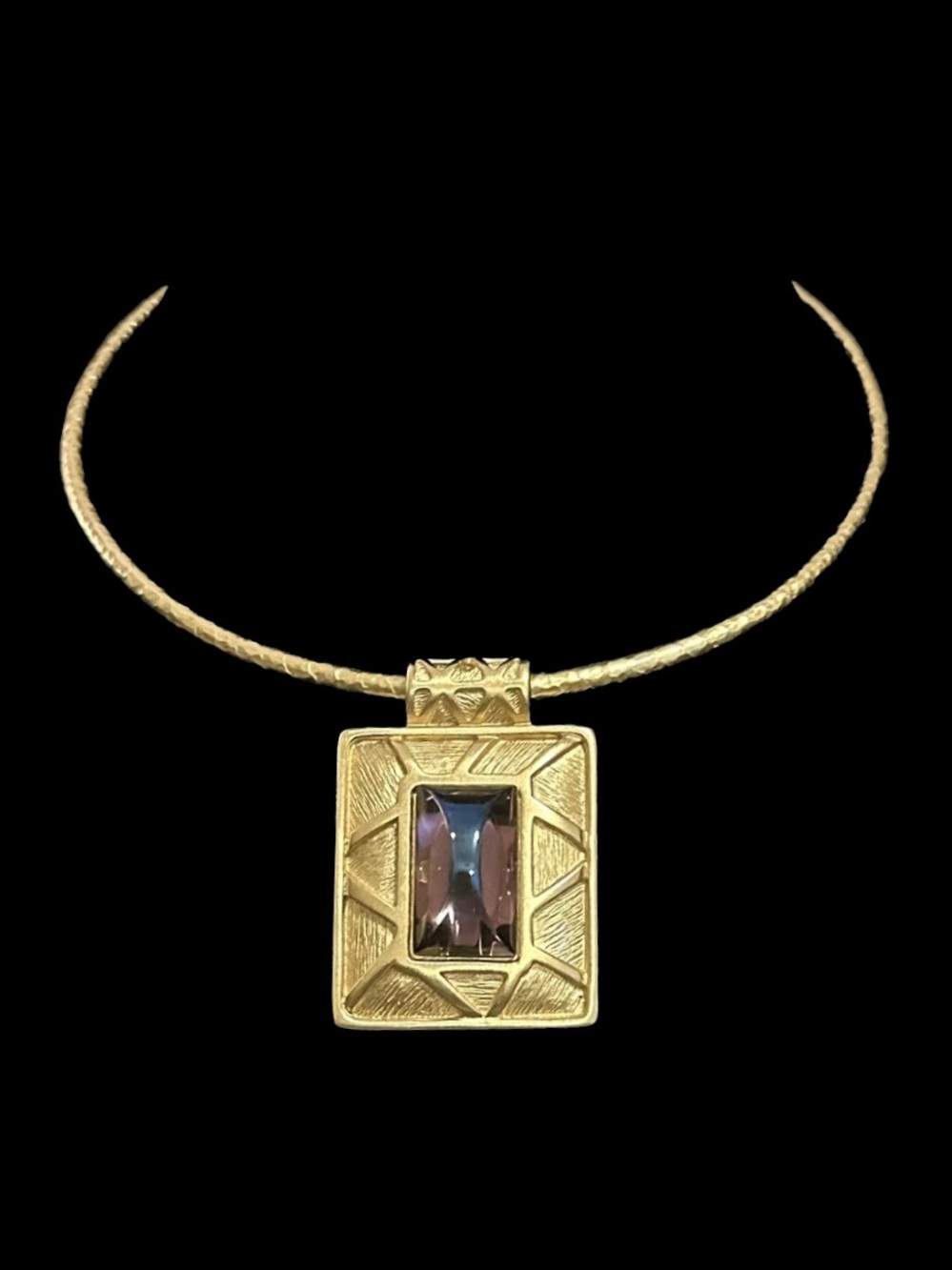 Givenchy Gold-Tone Rectangular Pendant Necklace with Purple Stone Accent
